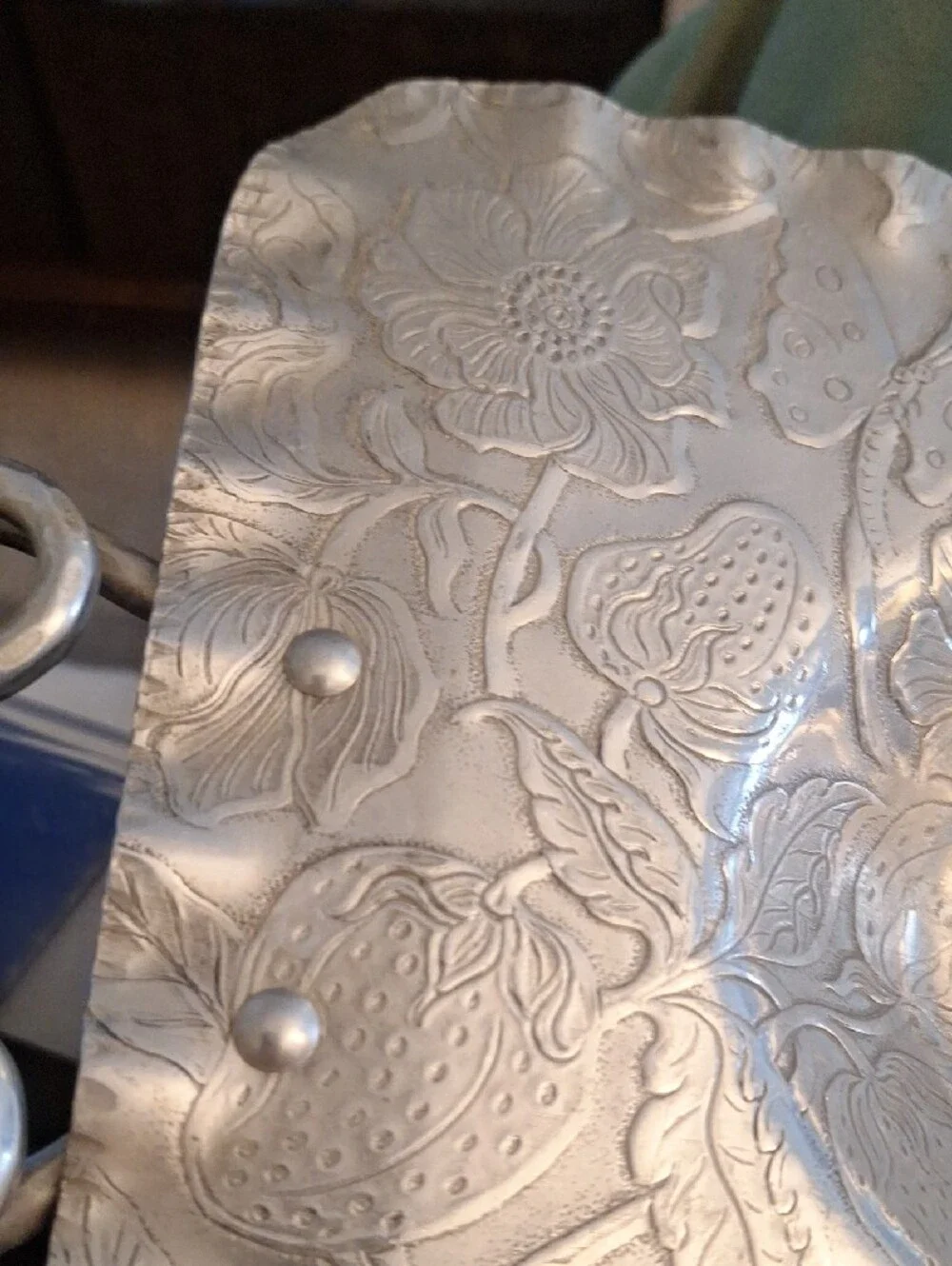 Hand Finished Aluminum Tray - W/ Floral & Fruit 15